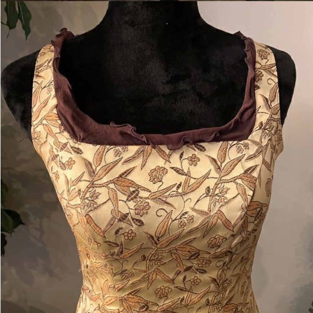 Vintage Betsey Johnson Chocolate Brown Gold Mini Dress